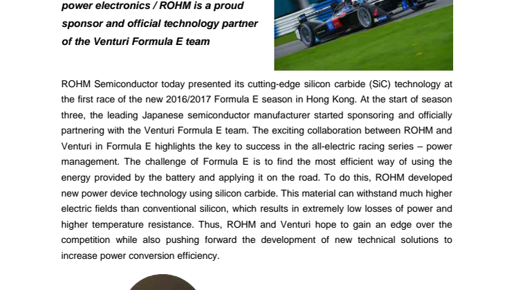 ROHM Semiconductor introduces SiC technology into Formula E