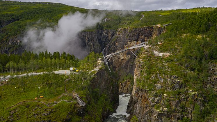 New spectacular staircase bridge over the Vøringsfossen waterfall in the Hardangerfjord region, Norway. Photo: Harald Chritian Eiken - vmproduksjon.no