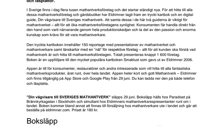 Boksläpp, "Din vägvisare till SVERIGES MATHANTVERK"