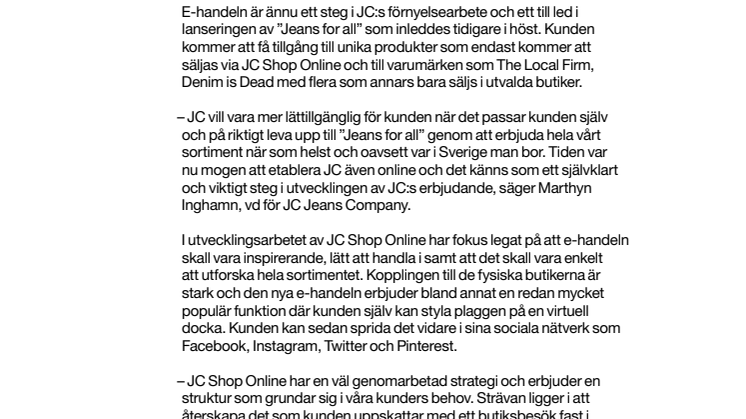 JC öppnar Shop Online och lanserar ny hemsida 