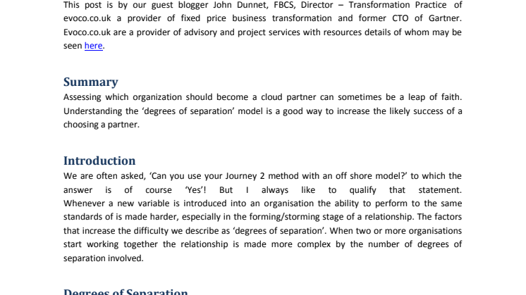 Choosing Cloud Partners is not an Arm's Length Decision.  Blog post from http://www.managedserviceexpert.com/