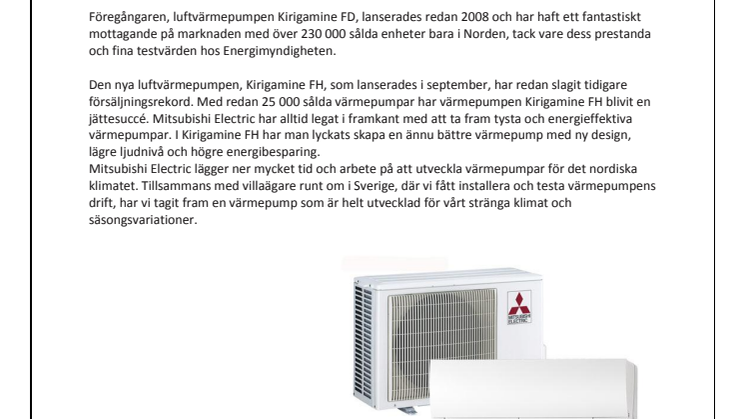 Stor succé för värmepumpen Kirigamine FH