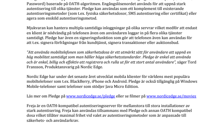 Verisec erbjuder kunder säker inloggning till Freja med mobila klienten Pledge