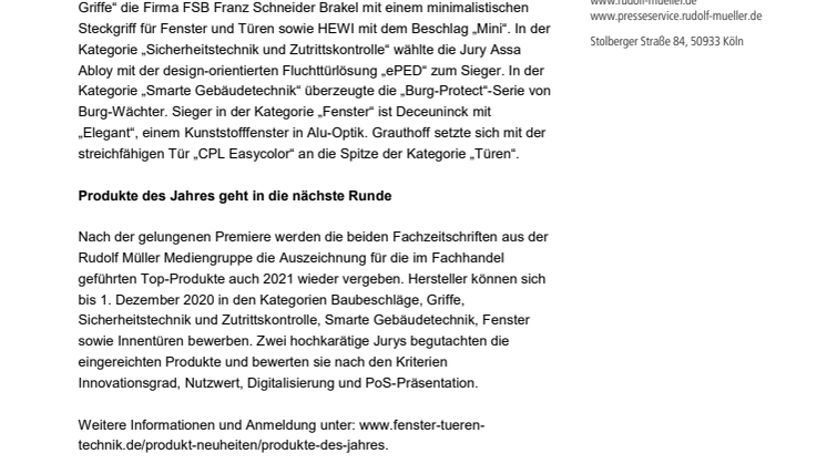 Beste Beschläge und Bauelemente 2020 ausgezeichnet