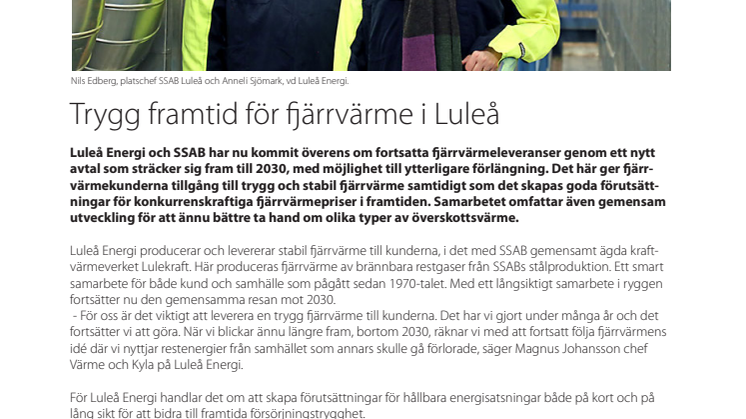 Trygg framtid för fjärrvärme i Luleå