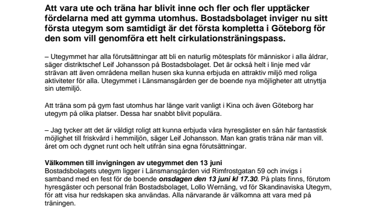 Bostadsbolaget skapar Göteborgs första utegym med cirkulationsträning 