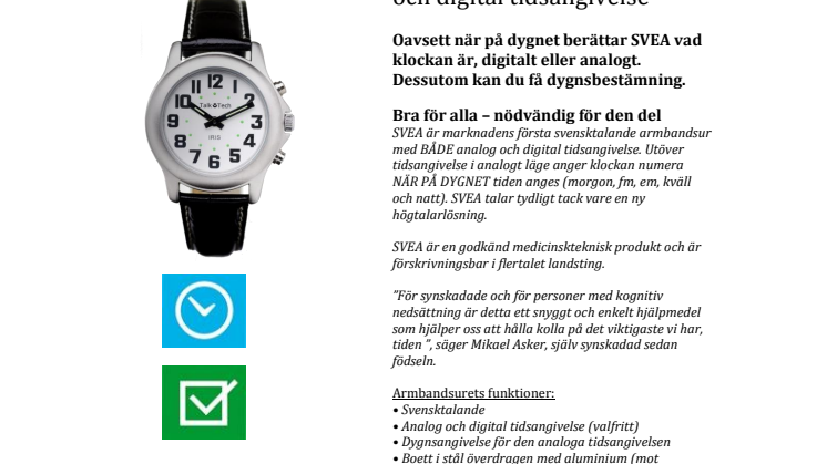 Iris Hjälpmedel lanserar: SVEA, klockan som talar om tiden för dig med analog och digital tidsangivelse 