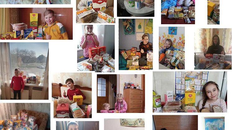 Pictures from families with coeliac children in Ukraine that have recieved food packs