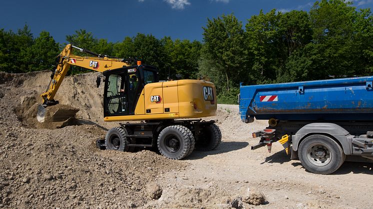 Cat M314 hjulgrävmaskin i arbete