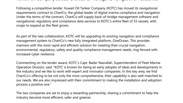 ChartCo: KOTC moves its navigational needs  to ChartCo