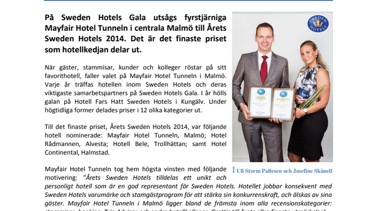Mayfair Hotel Tunneln i Malmö är bästa hotellet inom Sweden Hotels år 2014