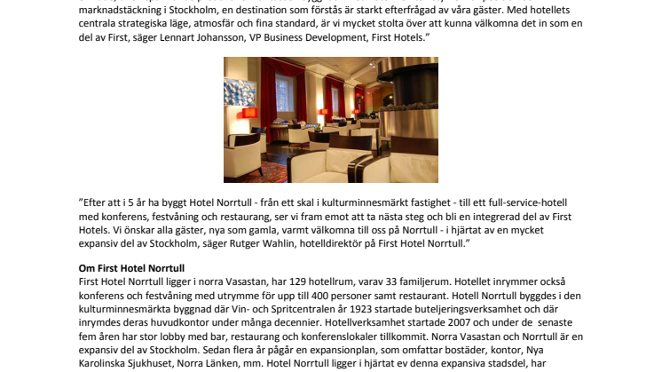 First Hotels stärker positionen i Stockholm!