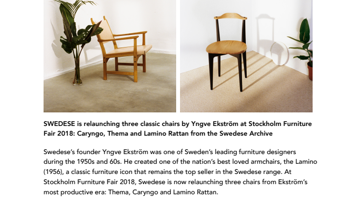 Swedese is relaunching three classic chairs