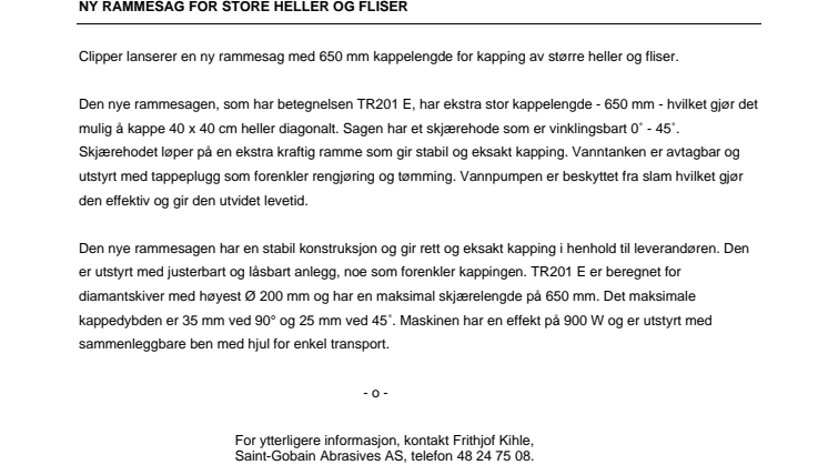 Ny rammesag for store heller og fliser