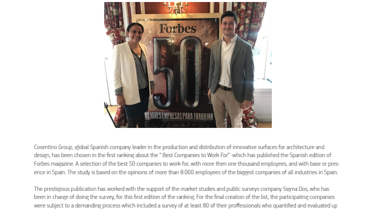 Cosentino one of the 50 Best Companies to Work For