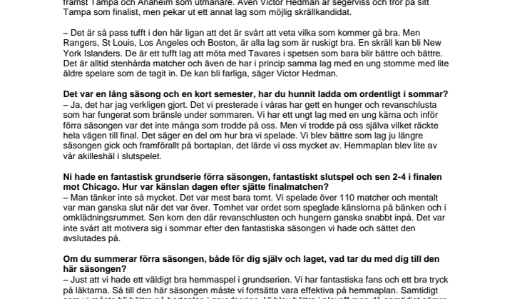 Victor Hedman: ”New York Islanders kan bli en skräll”