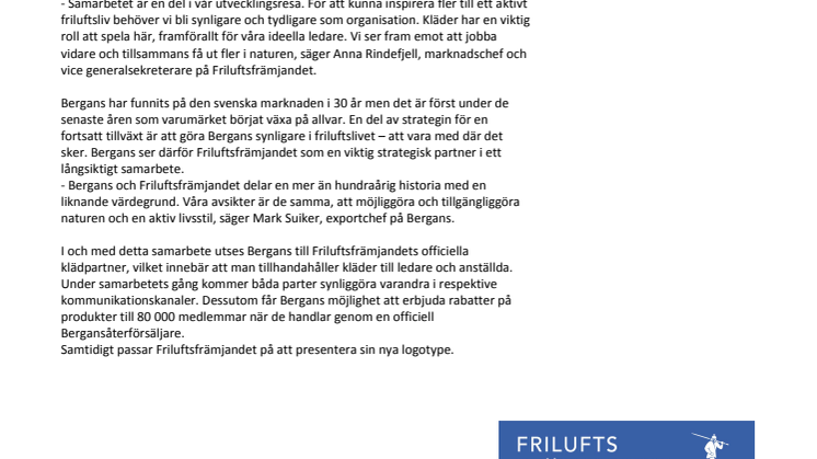 Bergans och Friluftsfrämjandet blir partners