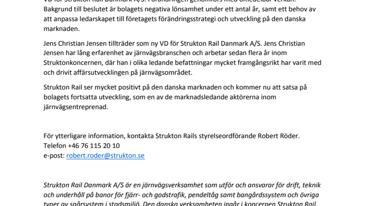 VD LÄMNAR STRUKTON RAIL DANMARK A/S