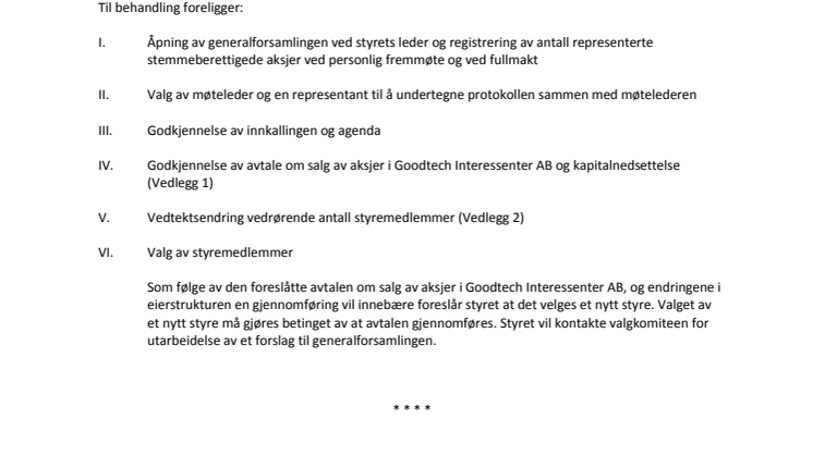 Innkalling til ekstraordinær generalforsamling 09.11.2015