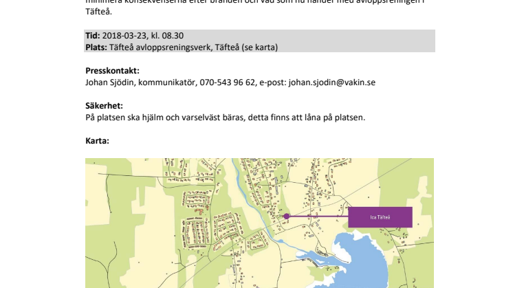 Vakin bjuder in till pressträff vid Täfteå avloppsreningsverk