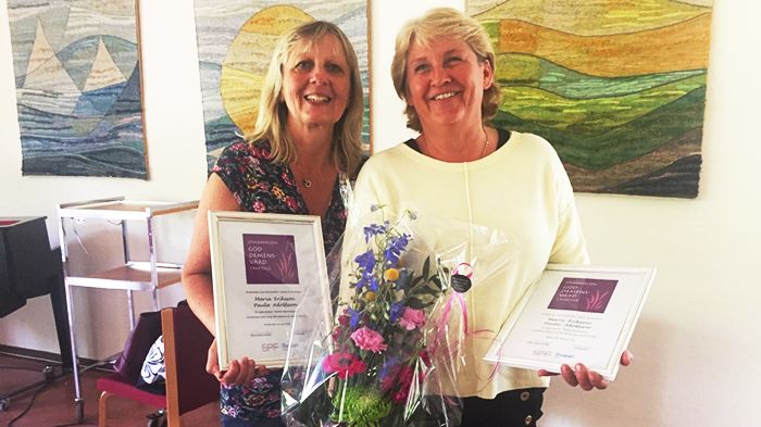Demenssjuksköterskorna Maria Eriksson och Paula Adolfsson har fått stipendium för sitt arbete inom demensteamet.