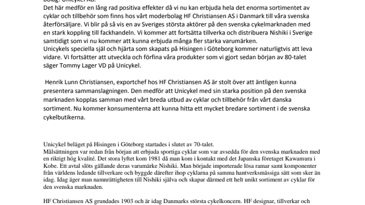 Unicykel blir en av Sveriges största aktörer på cykelmarknaden.