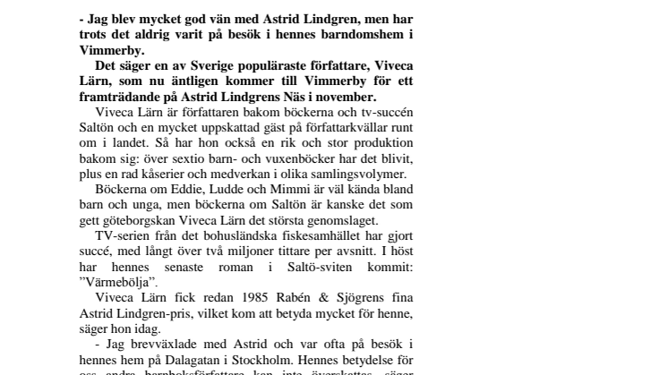 Författarkväll med Viveca Lärn på Astrid Lindgrens Näs 