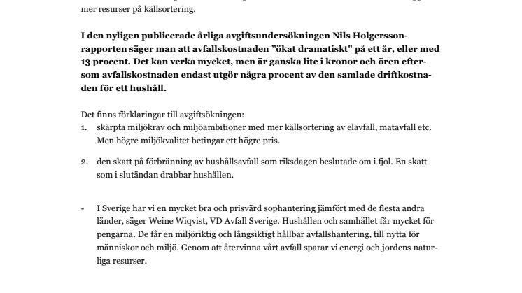 Skärpta miljökrav och skatter förklarar ökade kostnader för sophantering
