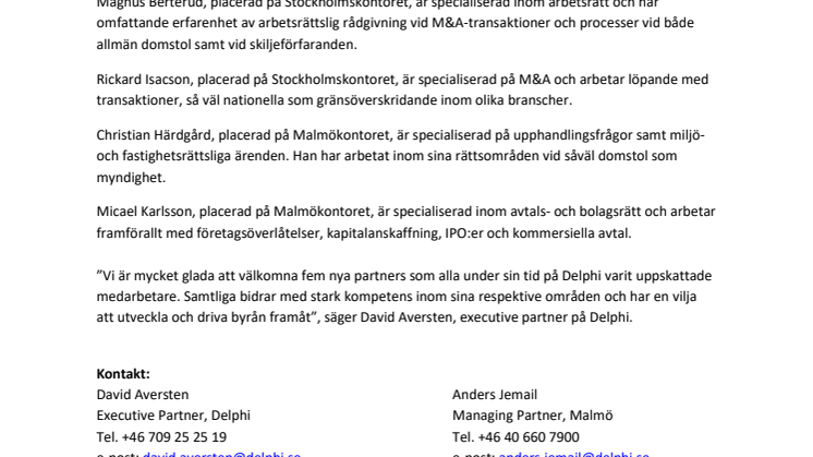 Fem nya partners på Delphi till årsskiftet