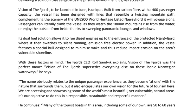 The Fjords names revolutionary vessel set to transform nature tourism in Norway