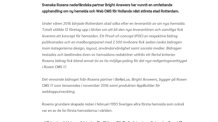 Rotterdam väljer Roxen