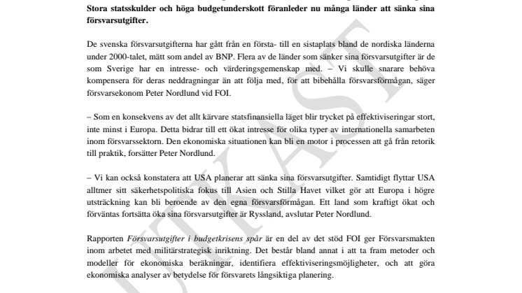 Försvarsutgifter minskar i budgetkrisens spår