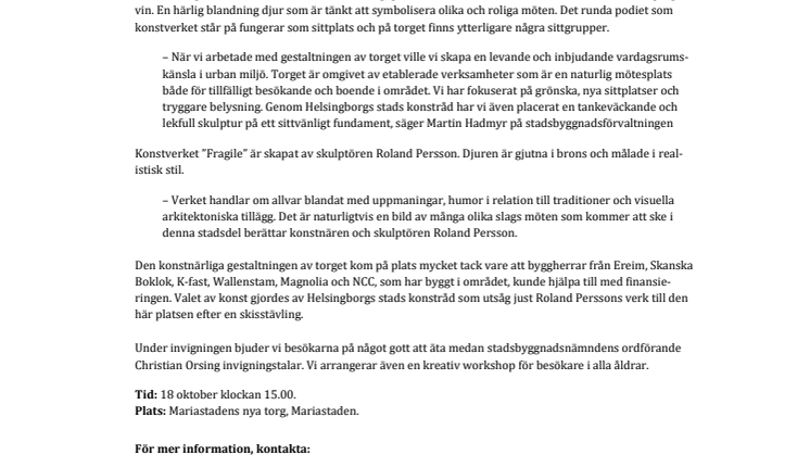 Konstverk som mötesplats på Mariastadens nya torg