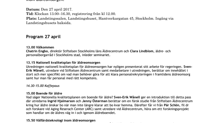 Pressinbjudan: Seminarium om framtidens äldreomsorg