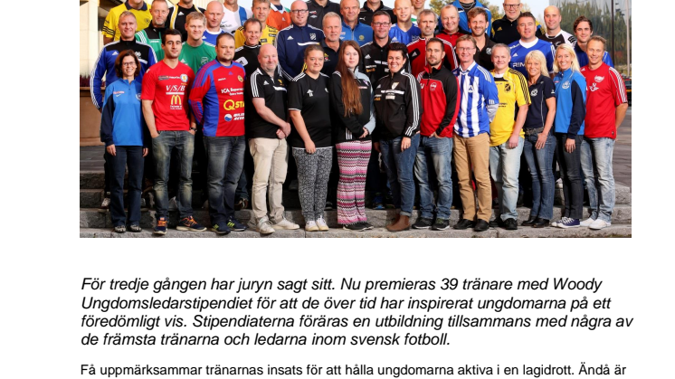 39 fotbollstränare från hela landet får Woodys Ungdomsledarstipendiet