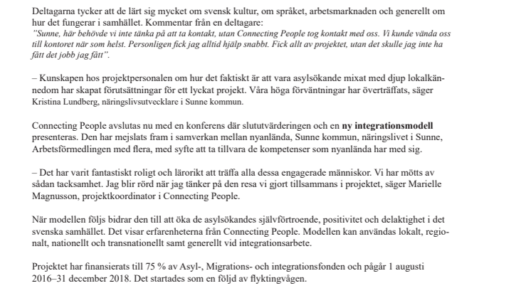 Connecting people – lärorikt integrationsprojekt i Sunne