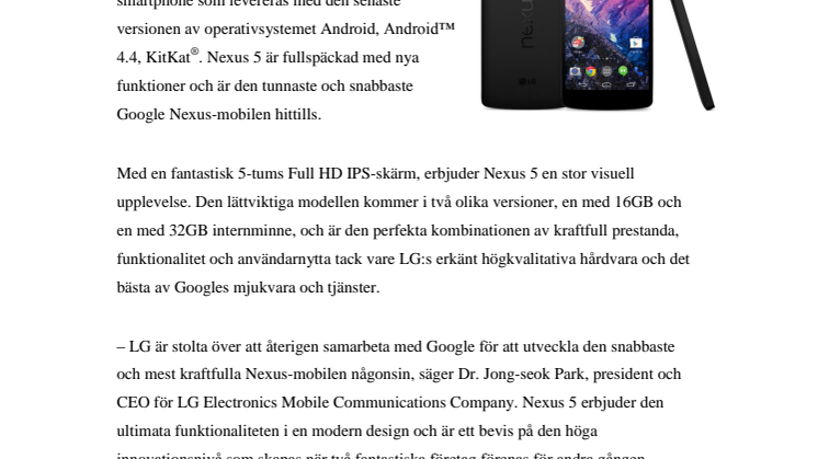 LG OCH GOOGLE INTRODUCERAR GOOGLE NEXUS 5