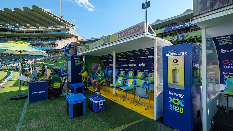 Bluewater partnered with South Africa’s Betway SA20 cricket league to provide stainless steel water bottles and over 2,600 litres of pure drinking water to players and staff at the recent Betway SA20 Playoffs and Final (Credit: Bluewater)