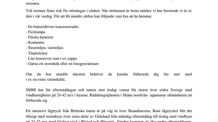 Oväder på väg – uppmaningar från räddningstjänsten