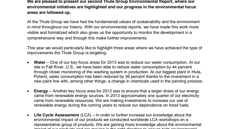 Thule Group Environmental Report 2013 published