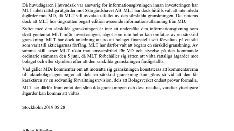 Kommentar med anledning av pressmeddelande från MultiDocker Cargo Handling AB