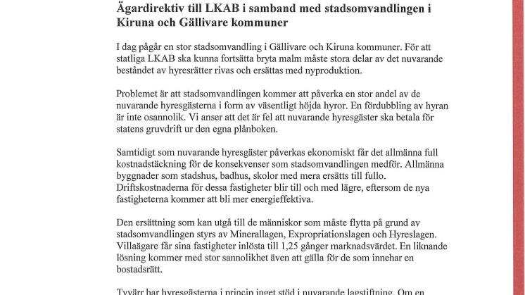 Dags för regeringen att ta ansvar för stadsomvandlingen i Kiruna och Gällivare