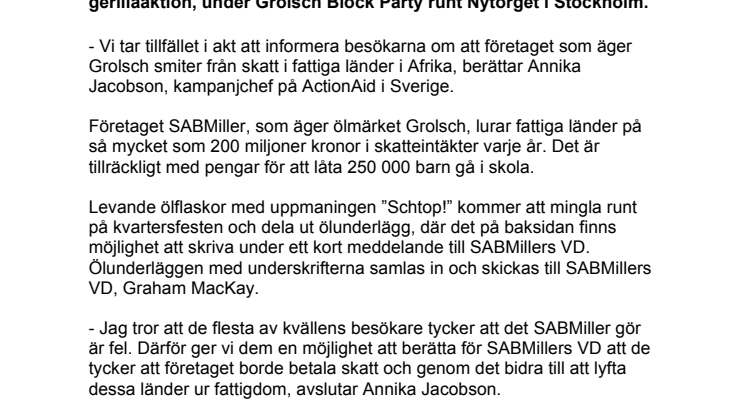 Öl med besk eftersmak – ActionAid kampanjar på kvartersfest 