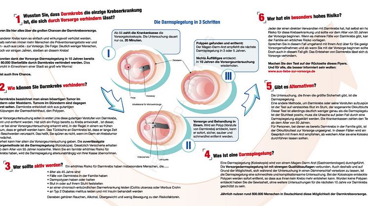 Flyer zur Darmkrebsvorsorge. Auflage März 2015