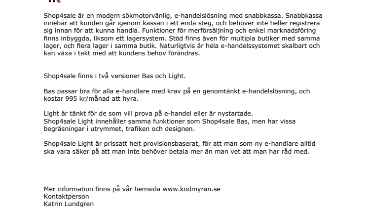 Om Shop4sale e-handelssystem från kodmyran AB