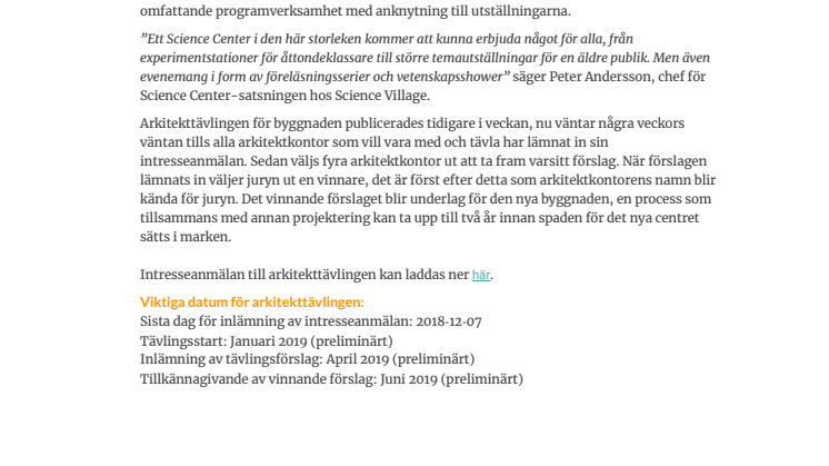 Science Village satsar på nytt Science Center