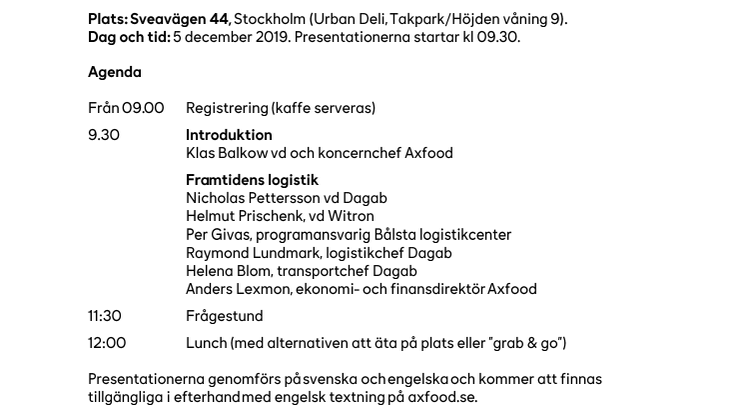 Inbjudan till Axfoods kapitalmarknadsdag