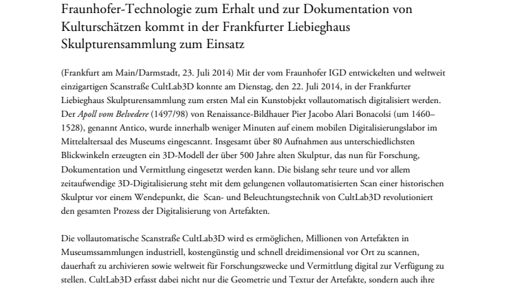 Weltweit einzigartige 3D-Scanstraße erstmals im Museum eingesetzt 