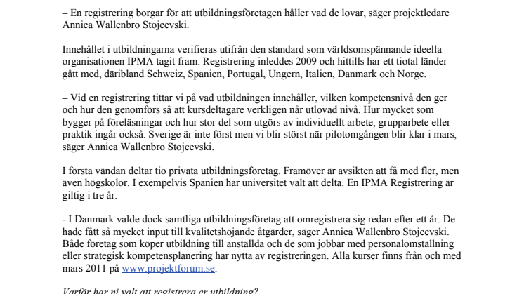 Lättare välja kurser i projektledning