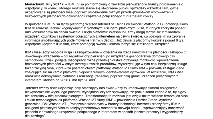 IBM i Visa zmieniają samochody, sprzęt domowy i inne urządzenia z dostępem do internetu w potencjalne punkty sprzedaży, wykorzystując Watson Internet of Things